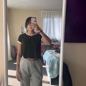 Grey cropped top with white detailing